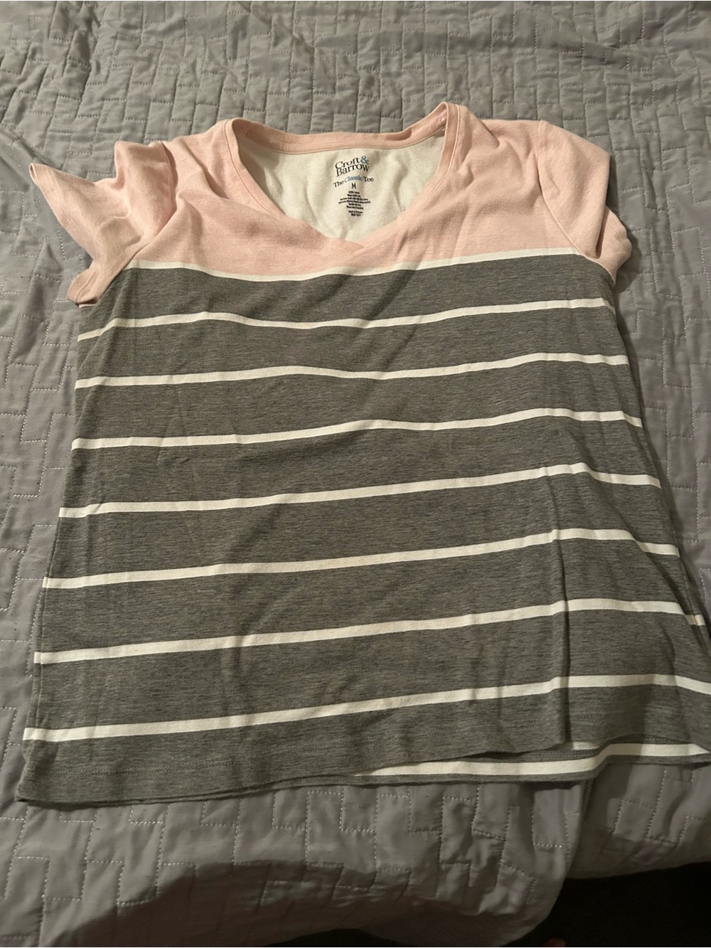 croft & barrow Pink and Gray Striped V-Neck Short Sleeve Tee